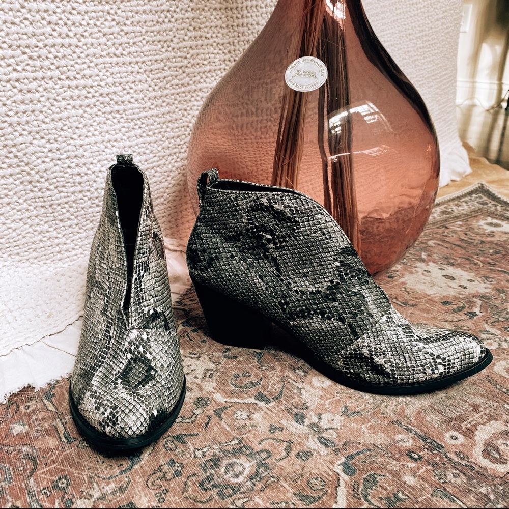 Snakeskin Chunky Heel Bootie